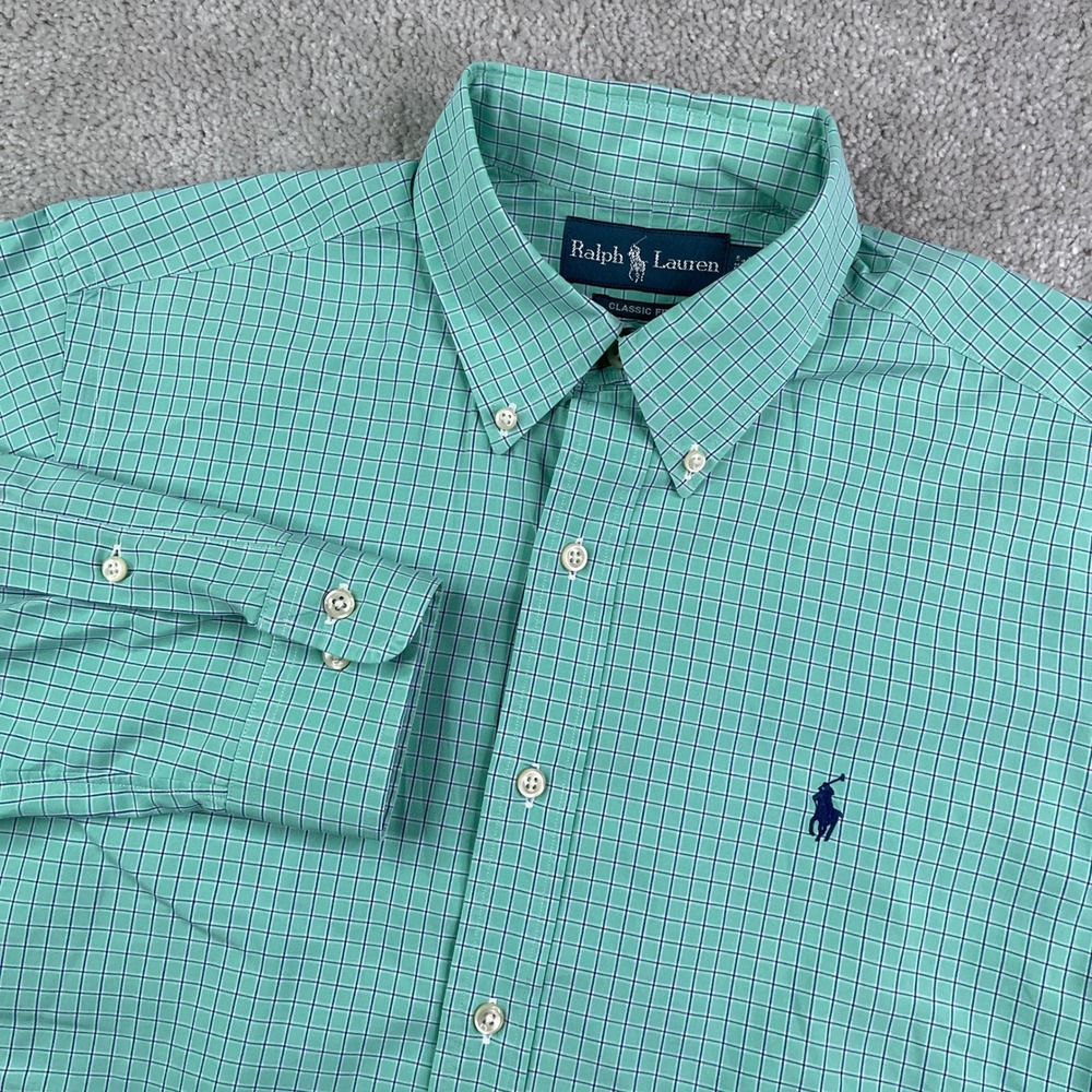 Ralph Lauren Shirt Mens‎ 15.5 32 Green Check Classic Fit Long Sleeve Preppy Ivy